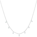 Women's silver necklace with drop-shaped zircon pendant on an adjustable O-chain, shown in silver finish.