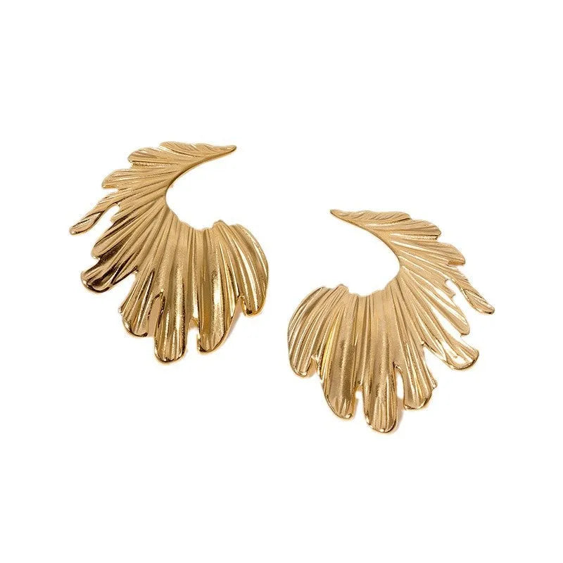Stainless steel leaf stud earrings in gold and steel colour options