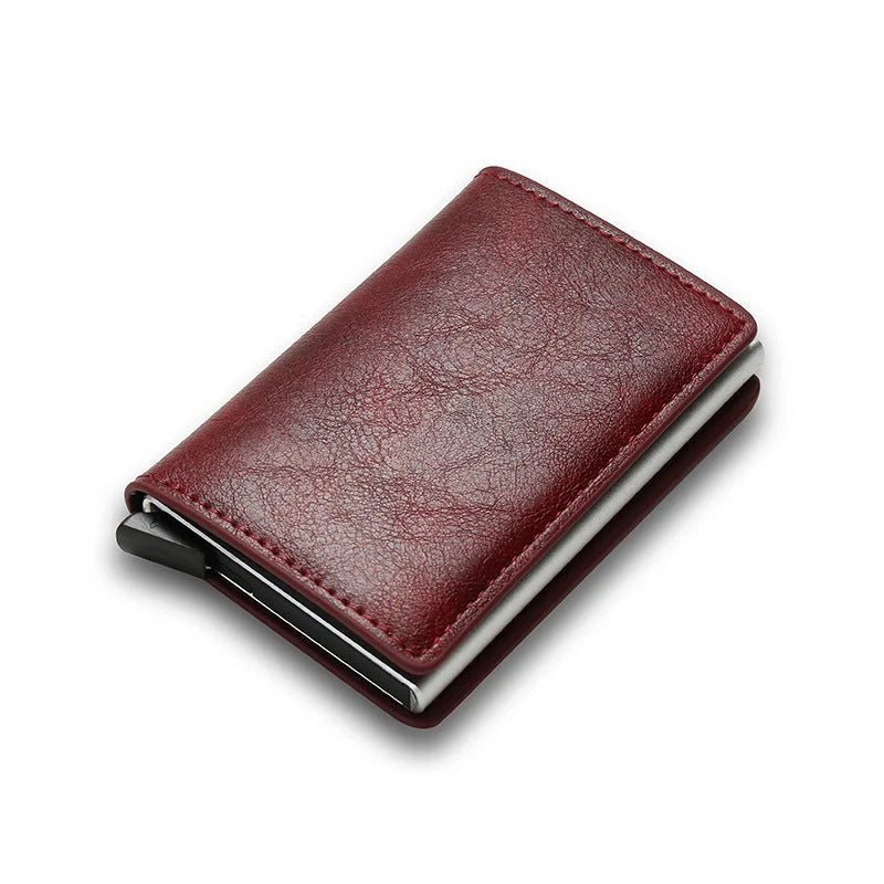 Slim PU leather credit card holder in various colours, ultra-thin design for easy pocket storage