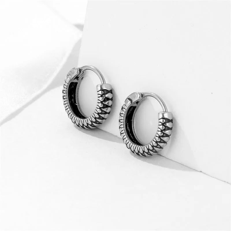 Silver geometric striped stainless steel sports style earrings retro twist design