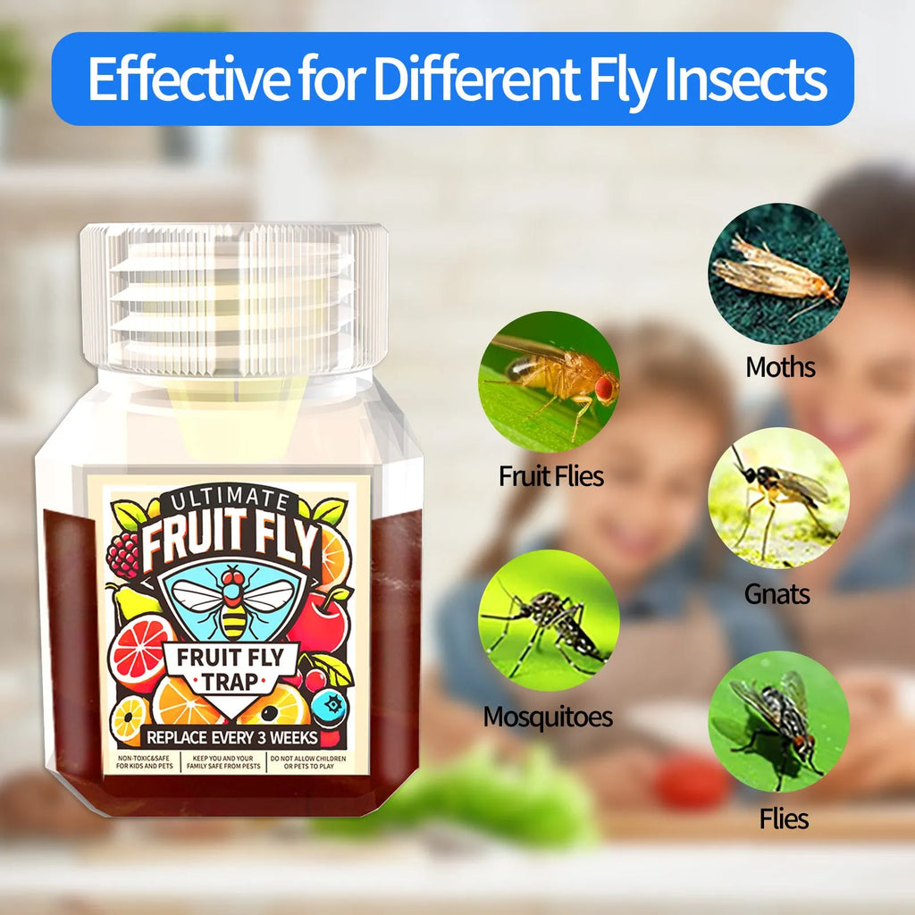Bottle of SK003 fruit fly bait liquid with a funnel option shown