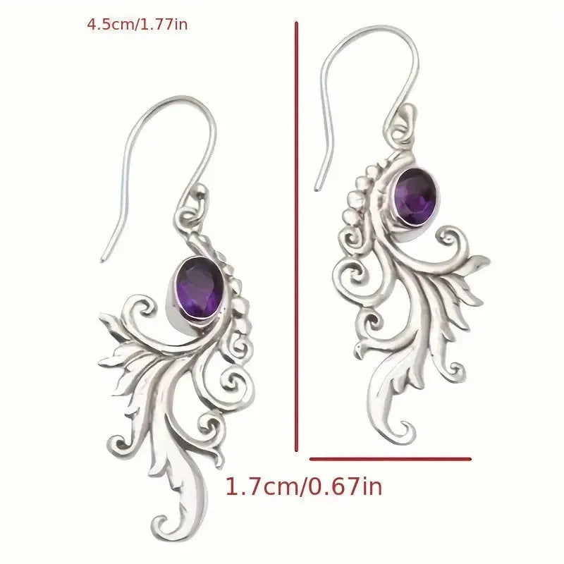 Retro distressed ethnic earrings in antique silver with diamond pendant shape, made from zinc alloy