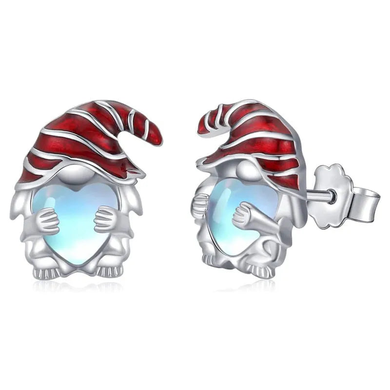 Women's Santa Claus heart-shaped electroplated copper earrings in white gold colour