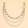 Silver metal trousers chain with double layer design and rivet detailing measuring 115cm for punk hip hop fashion