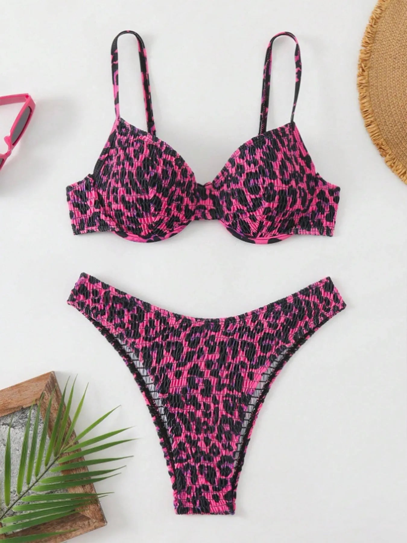 Leopard print backless bikini for women in brown or red colour options