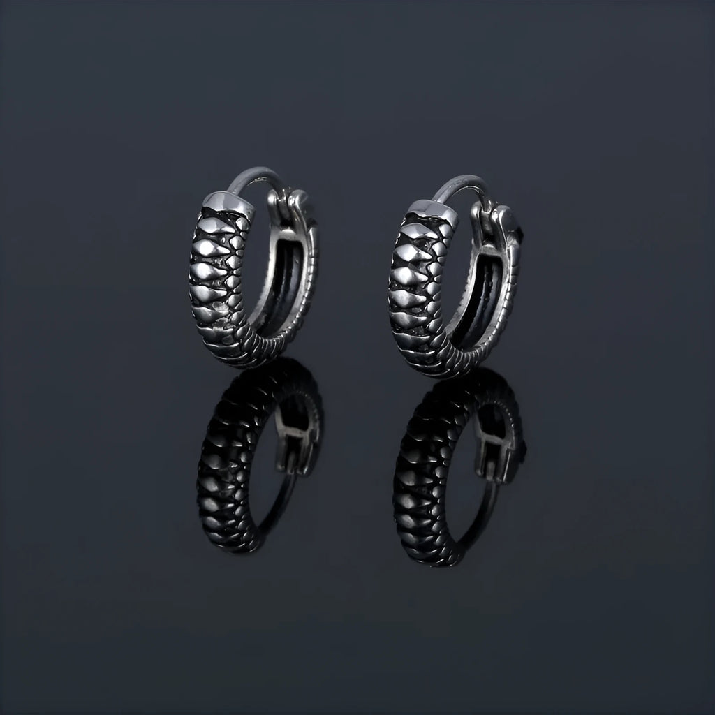 Silver geometric striped stainless steel sports style earrings retro twist design