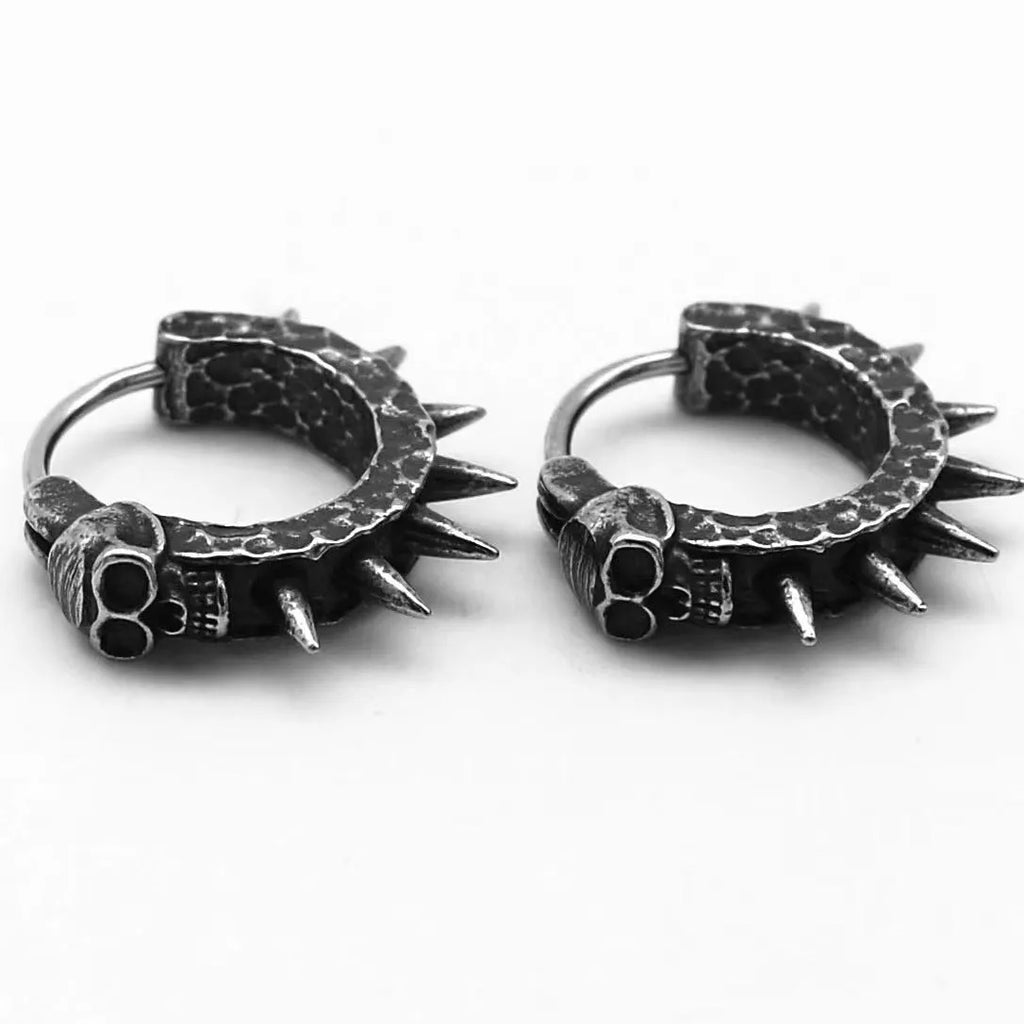 Black geometric alloy earrings with motorcycle theme and copper plastic punk detailing