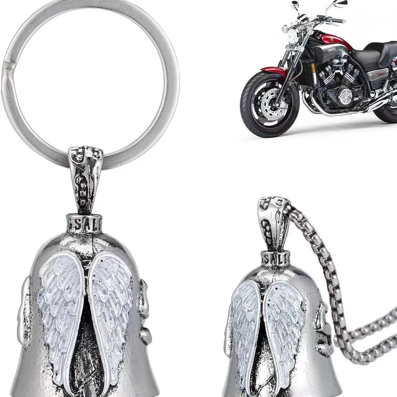Vintage angel feather necklace and keychain set with white wings pendant design