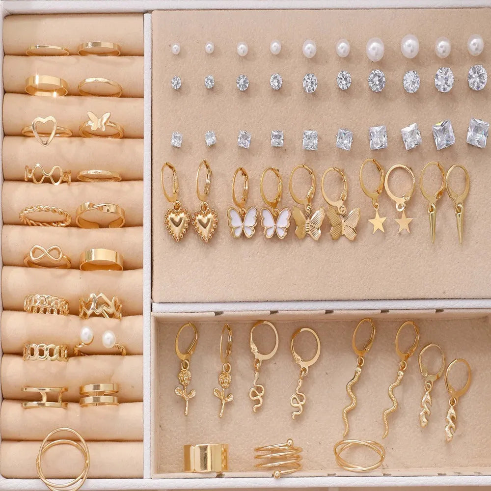 108-piece geometric pearl earrings set in gold and yellow electroplated alloy for women