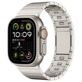 Magnetic buckle stainless steel Apple Watch strap in silver colour showing business style design