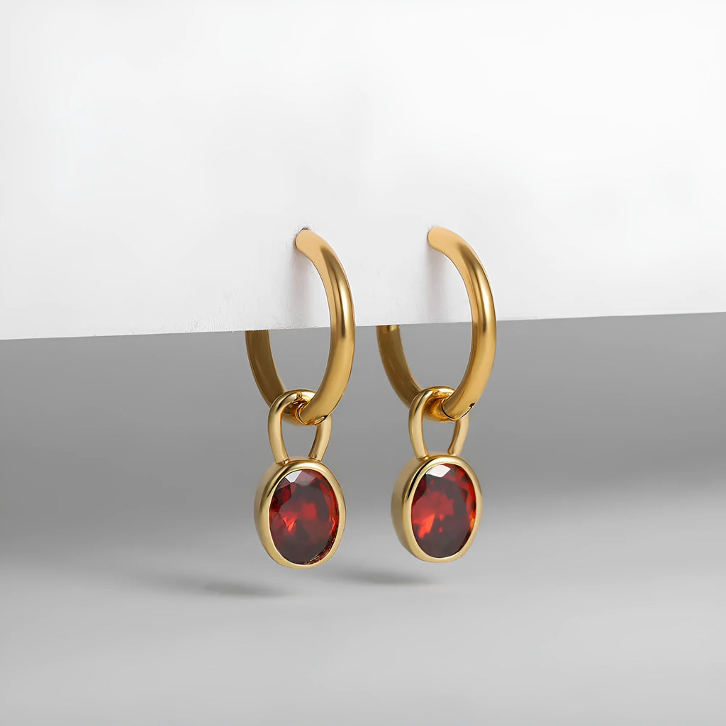 Women's retro simple oval zircon earrings in copper alloy, shown in an Emerald green colour.