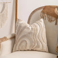 Knitted decorative pillow cover with tassel edge in a choice of six printed patterns and two sizes.
