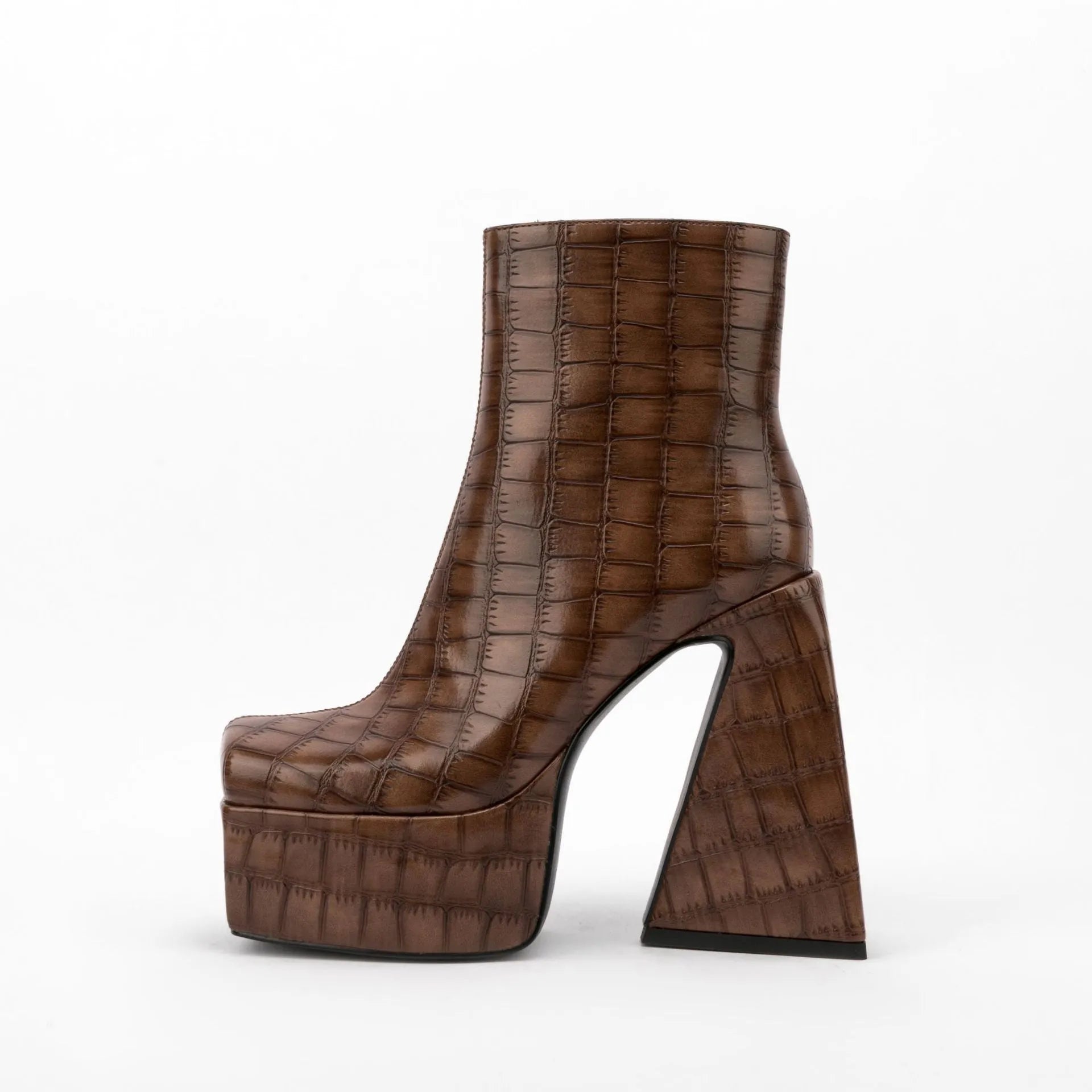 Women's ankle boot in artificial PU with a super high heel, shown in a solid colour.