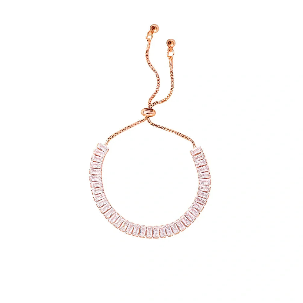 Women's adjustable rhinestone copper bracelet in geometric silver, gold or rose gold, 16-20cm fit with chain and tassels