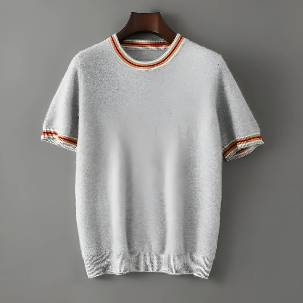Men's short sleeve wool sweater with round neck pullover design in black colour