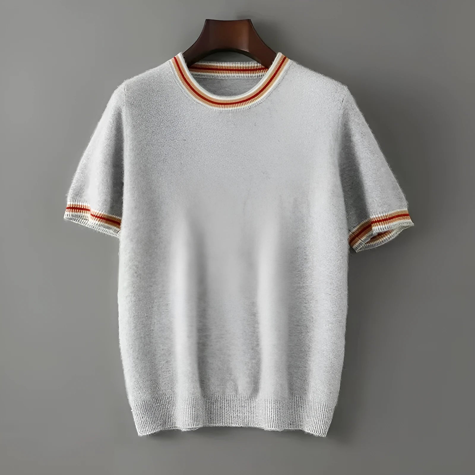 Men's short sleeve wool sweater with round neck pullover design in black colour