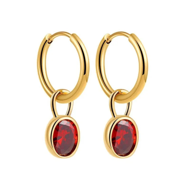 Women's retro simple oval zircon earrings in copper alloy, shown in an Emerald green colour.