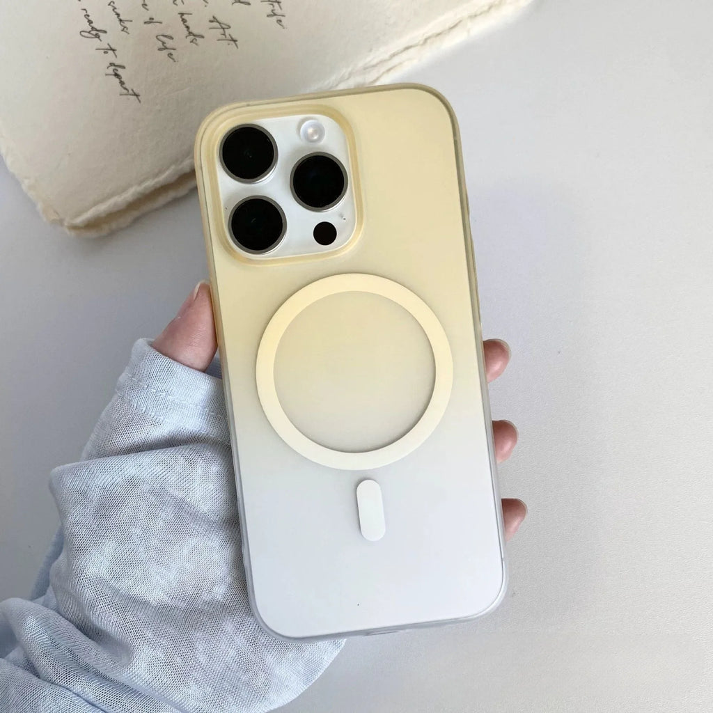 Gradient frosted magnetic suction iPhone case showing ultra-thin PC construction and colour variations