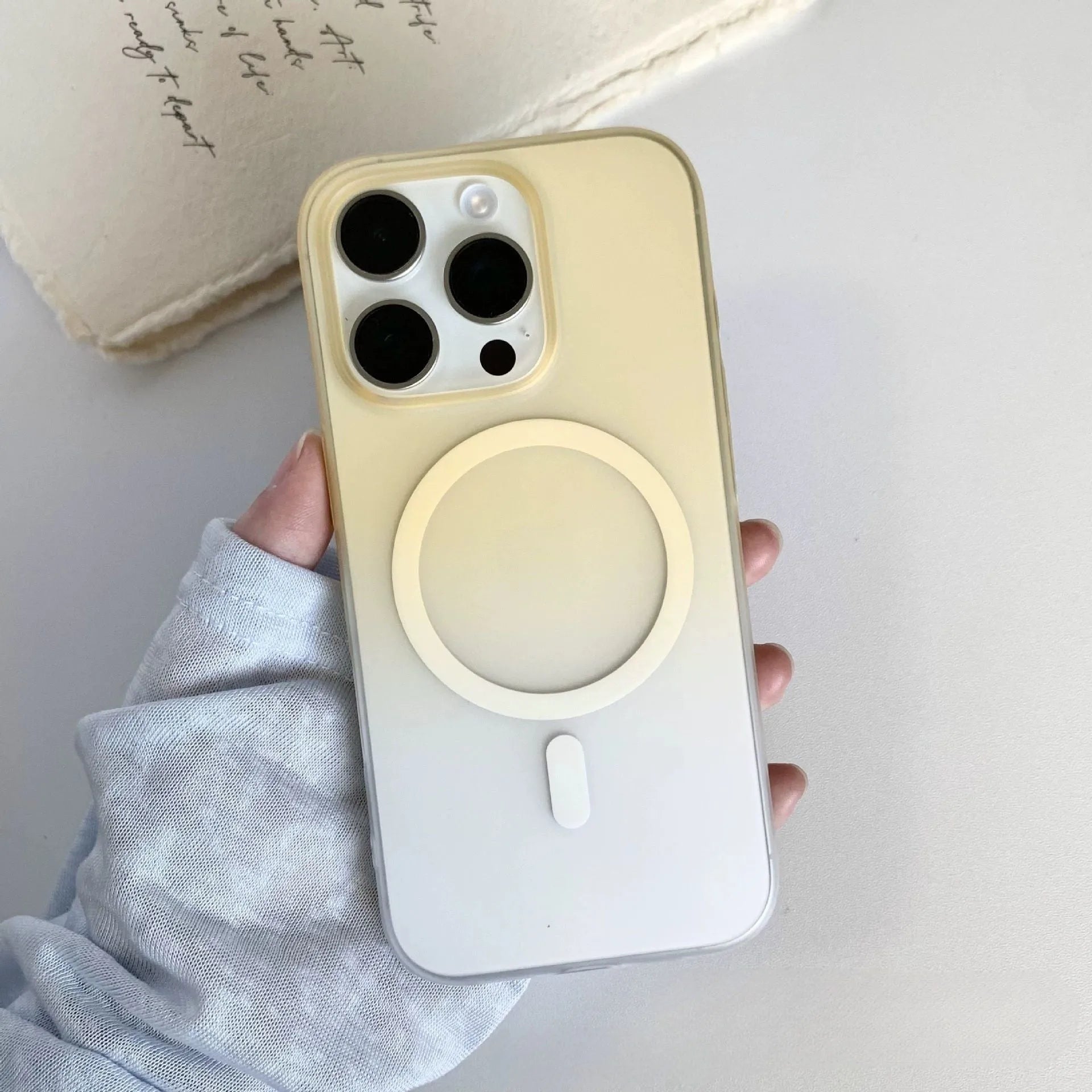 Gradient frosted magnetic suction iPhone case showing ultra-thin PC construction and colour variations