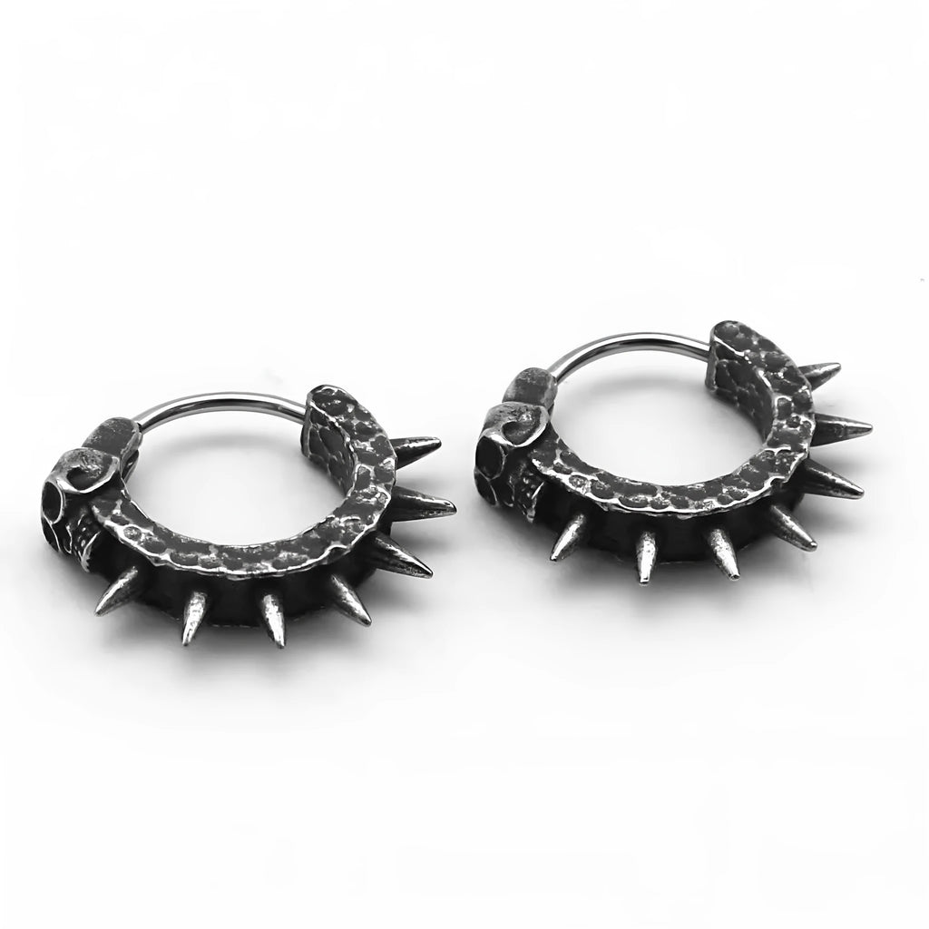Black geometric alloy earrings with motorcycle theme and copper plastic punk detailing