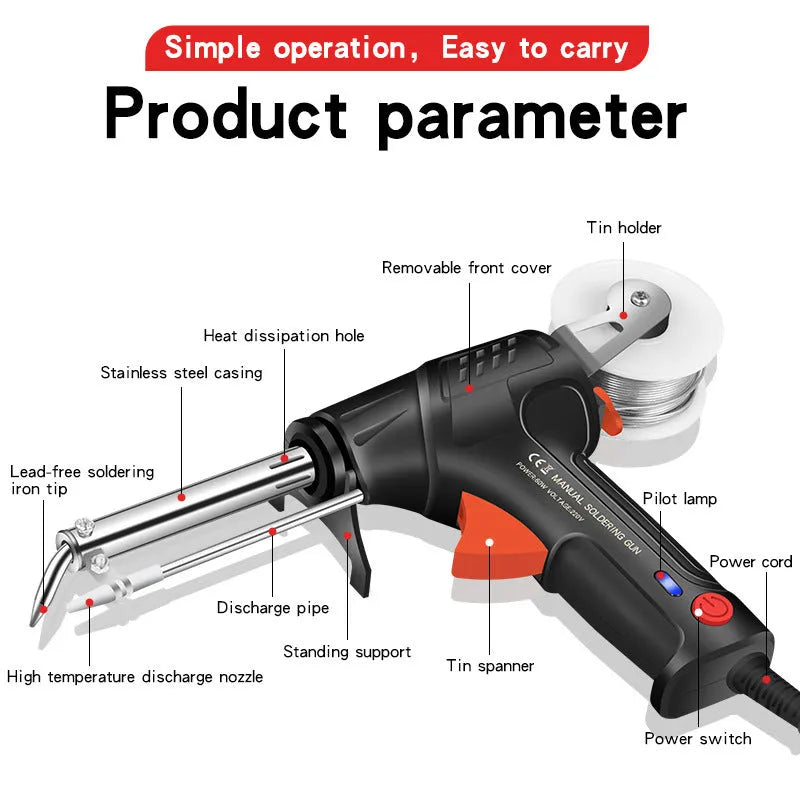 Black alloy soldering gun kit with a light, showing the five-piece set.