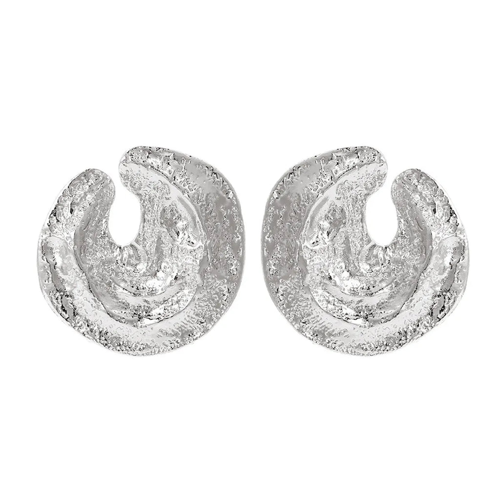 Geometric women's earrings with exaggerated pleated design and concave-convex texture in gold and white K colours