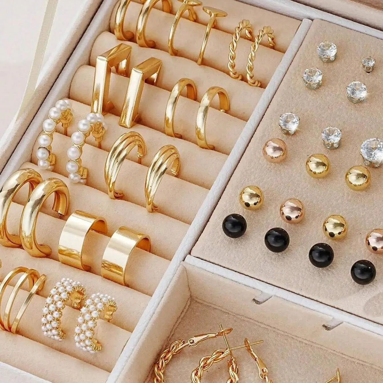 108-piece geometric pearl earrings set in gold and yellow electroplated alloy for women