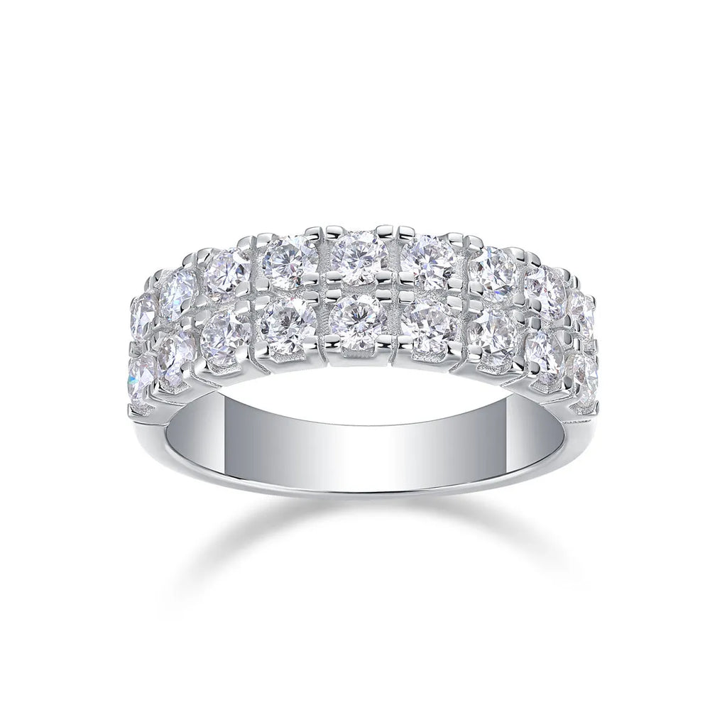Moissanite S925 sterling silver light luxury round geometric ring for women, US size 7, with 18 moissanite tablets.