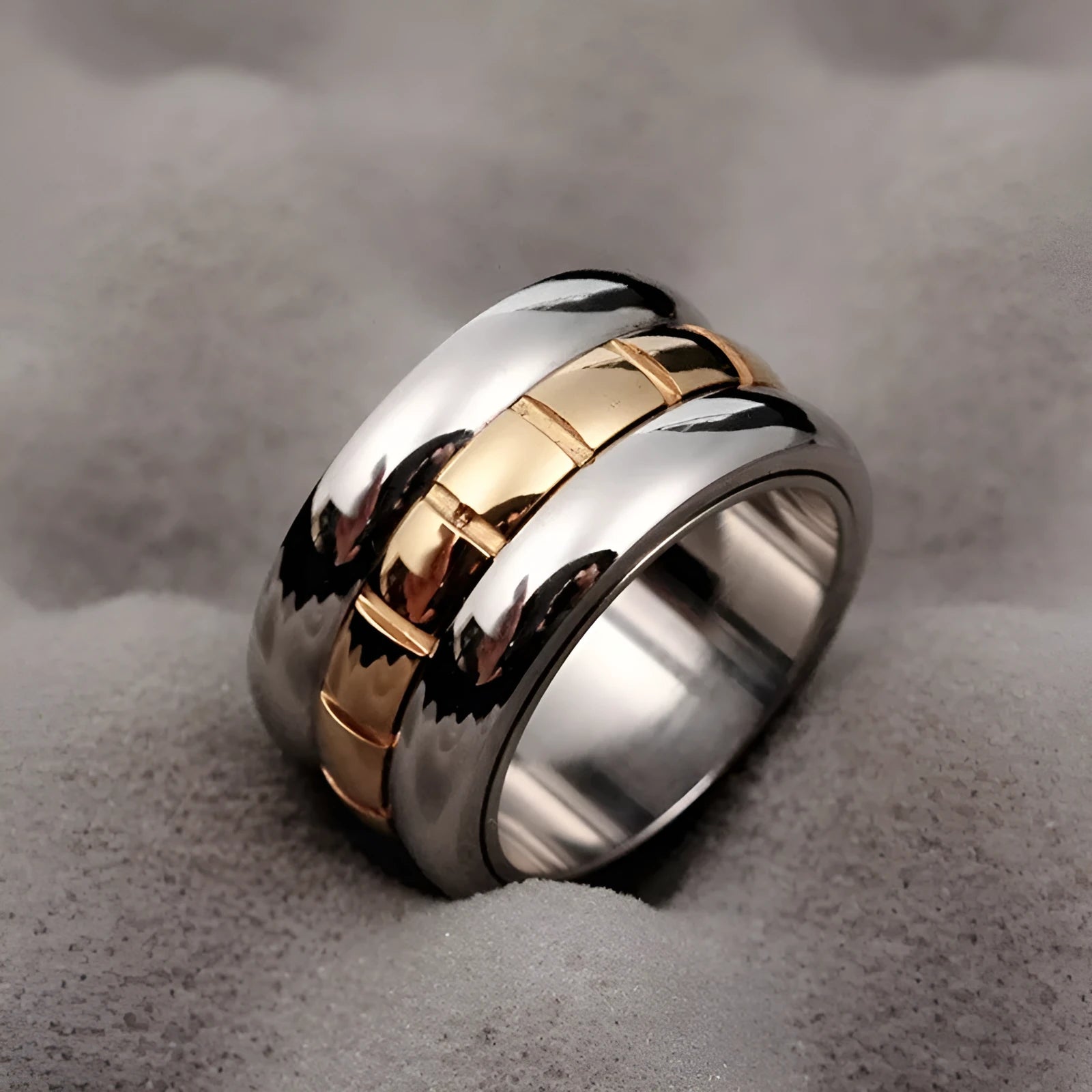 Gold titanium steel knuckle ring with ultra-wide design and rotatable tail mechanism