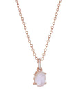 Geometric quadrilateral crystal pendant on sterling silver curb chain necklace with rose gold or platinum plating options.
