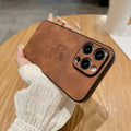 Skin feeling lambskin maple leaf phone case in blue for iPhone 17 with silicone protection