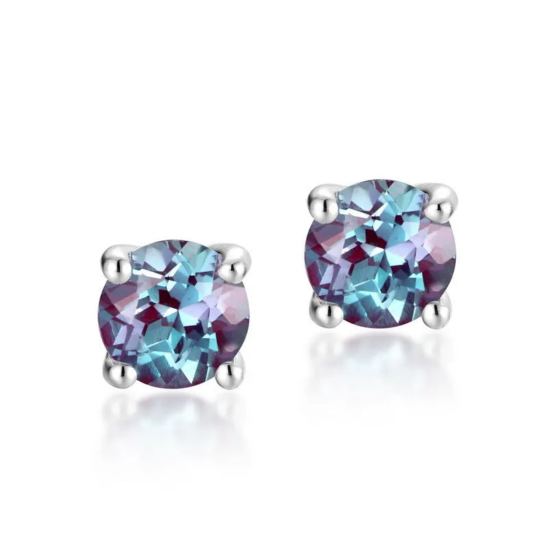 Simple round geometric Alexander stone stud earrings in 925 sterling silver.
