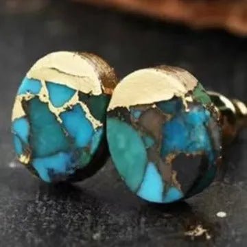 Natural stone bohemian style stud earrings with irregular shapes and silver-plated settings in colour ER1031