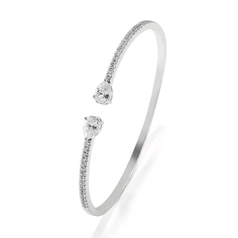 Personalised copper bracelet with multi-zircon inlaid design in blue or white colour options