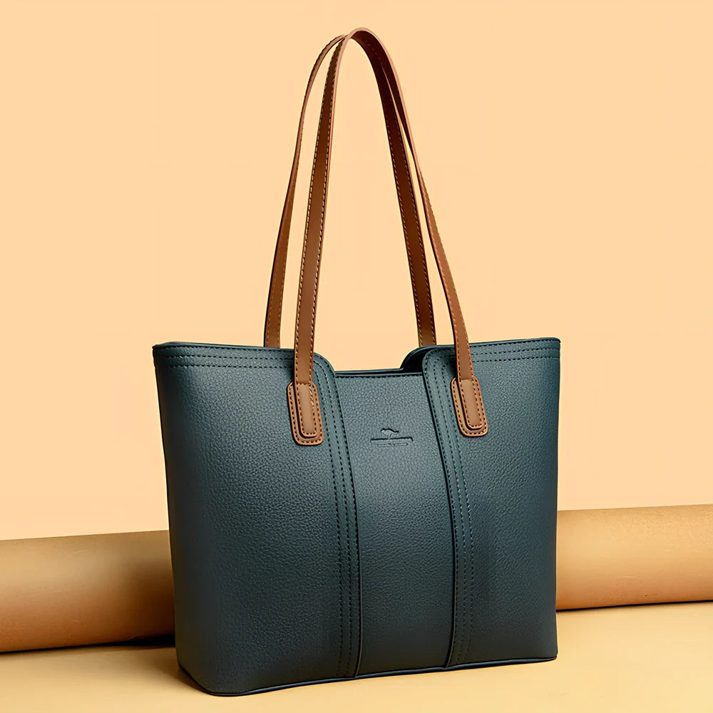 Women's beige genuine leather crossbody bag with three-dimensional pocket, 25cm size, waterproof for business commutes