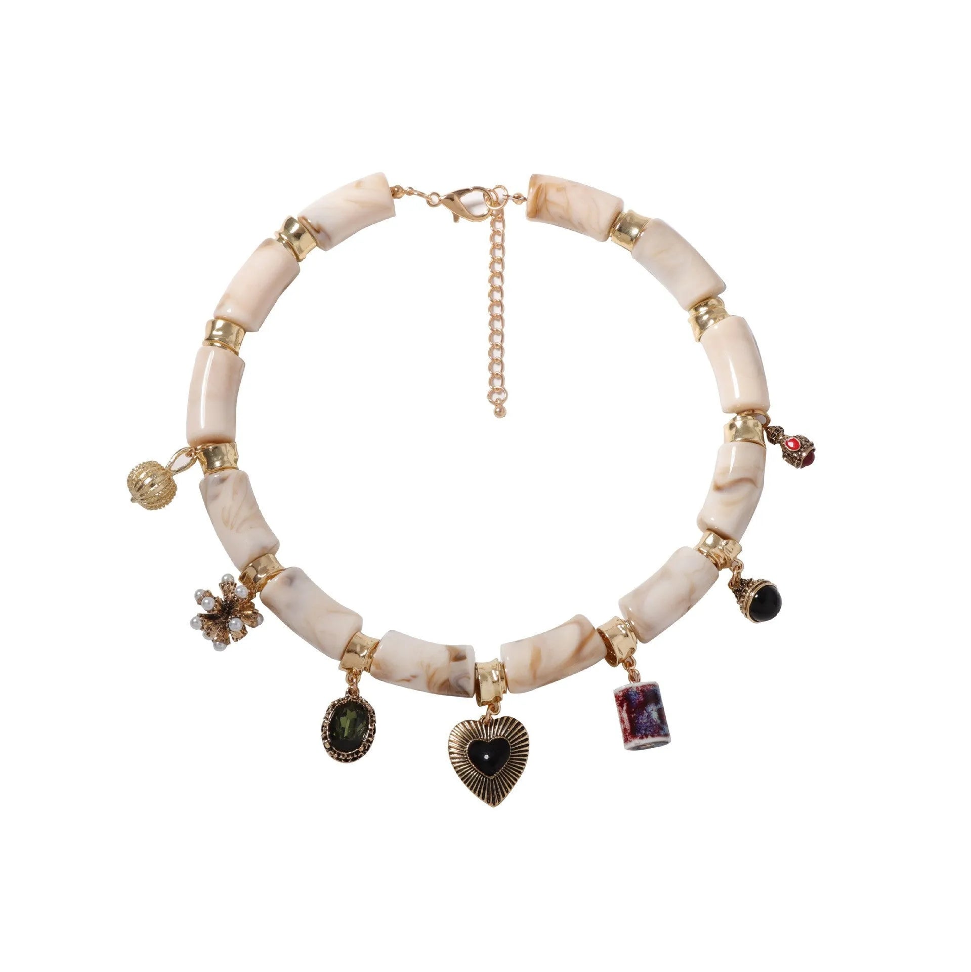 Heart-shaped resin bamboo necklace with electroplated finish in pictured colour
