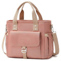 Insulated cube-shaped picnic bag with removable shoulder strap in pink colour with side pocket
