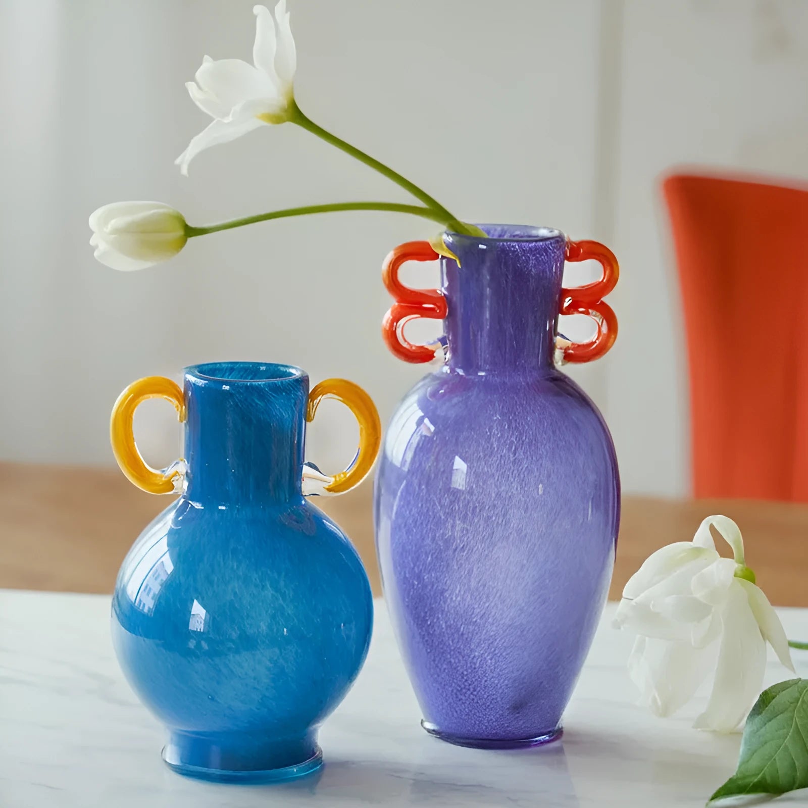 Nordic handmade binaural gradient straight glass vase with polished surface, modern simplicity style