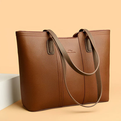 Women's beige genuine leather crossbody bag with three-dimensional pocket, 25cm size, waterproof for business commutes