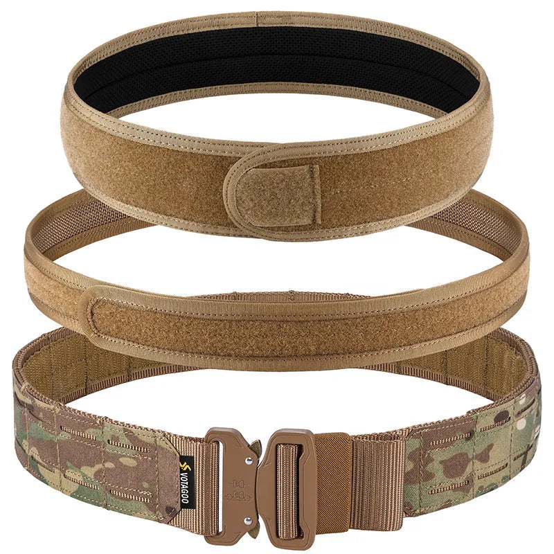 A 2-inch wide laser-cut tactical belt with a quick-release alloy buckle, shown in CP camouflage colour.