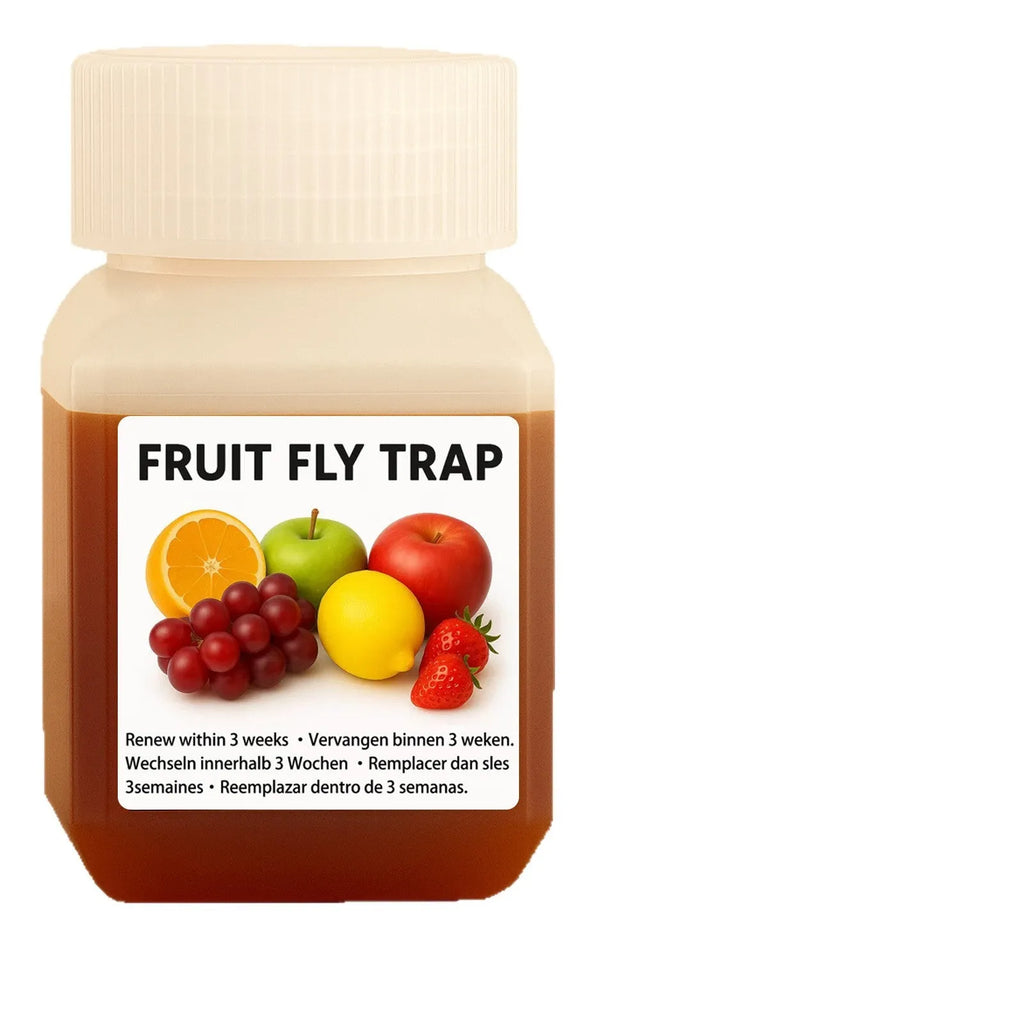 Bottle of SK003 fruit fly bait liquid with a funnel option shown