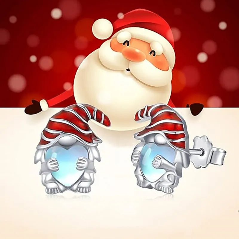 Women's Santa Claus heart-shaped electroplated copper earrings in white gold colour