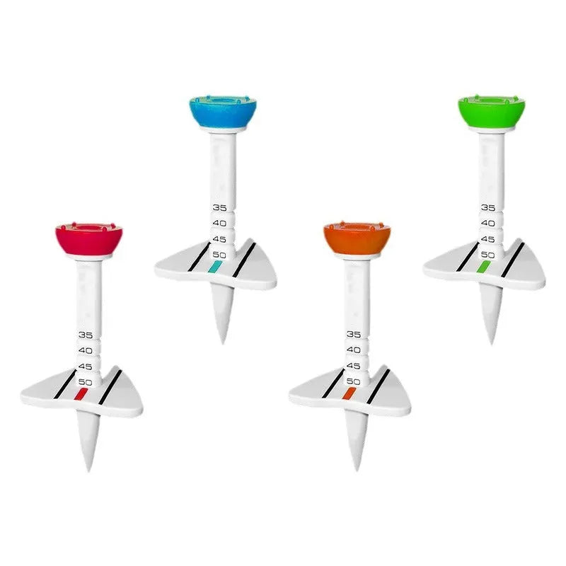 Golf tee ball nail can aim direction trainer in silicone reinforced plastic, available in red, green, blue, and orange colours
