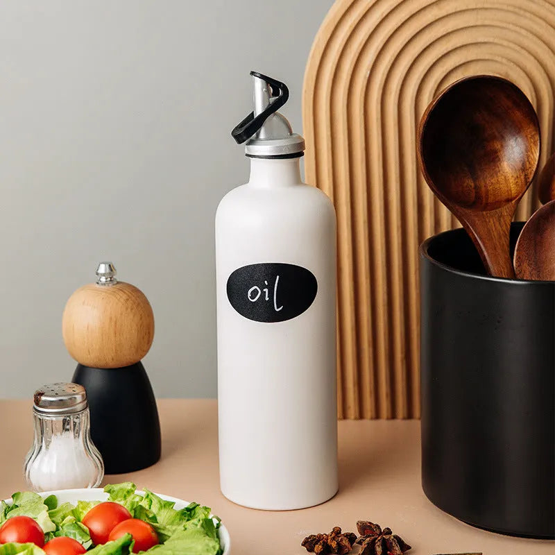 Ceramic oil pot with funnel lid in choice of black, coffee, or white finish