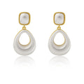 Gold-coloured water drop shaped mabe pearl earrings with imitation pearl components