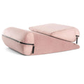 High-density sponge triangular furniture pillow in grey on a sofa corner.