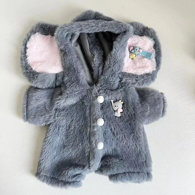 Grey elephant plush jumpsuit suit for a 30cm Lina bear doll