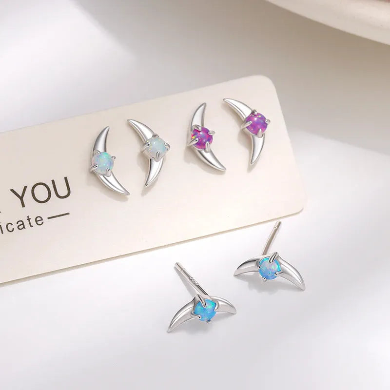 Geometric women's earrings in 925 silver with electroplated finish and coloured stone.