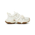 Women's milky white platform sneakers with lace-up front and round toe.