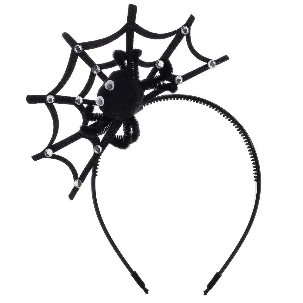 Manual cloth lace spider web hair-hoop headband with pumpkin skull elements for Halloween